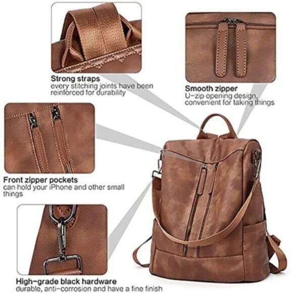 New Women Backpack Purse Leather Small-brown - Picture 4 of 7